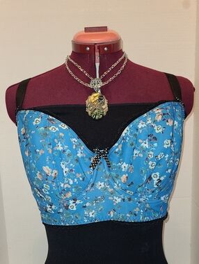 Freya BOUTIQUE LARGE CUP Blue Floral Bustier Crop Top 35FF